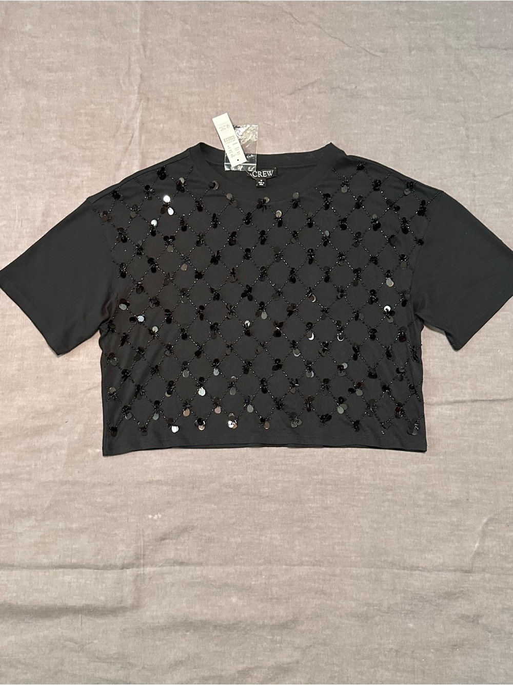 J. Crew Black Sequin Embellished Cropped Tee